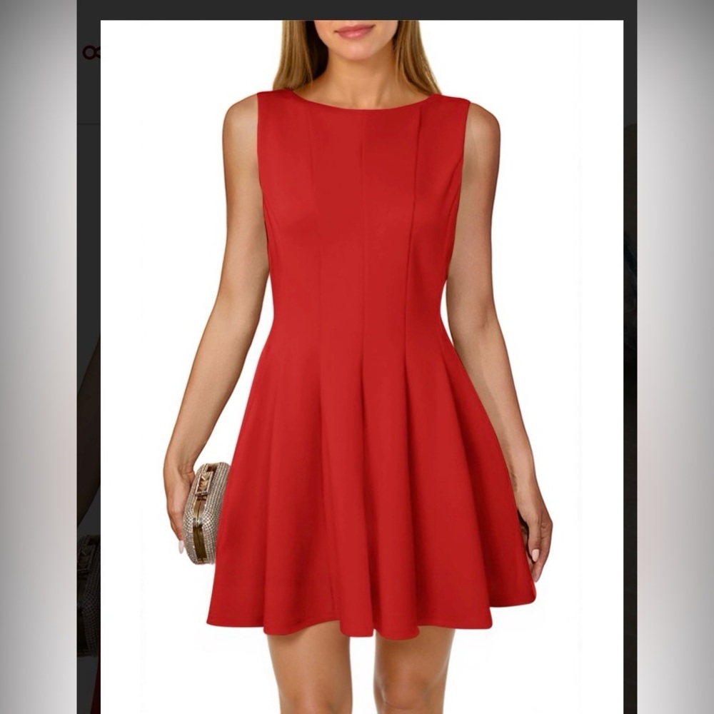 Sleeveless Red Skater Dress ptp19’’ L35’ summer dress date wedding birthday